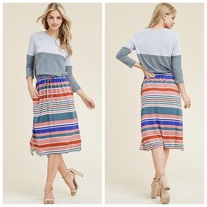 New! Reborn J Midi 3/4 Sleeves Stripe Dress